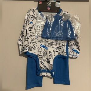 New! Detroit Lions Infant Bodysuit & Hat Set - Blue & White NWT 3-6 Month
